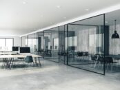 Concrete coworking glass office interior